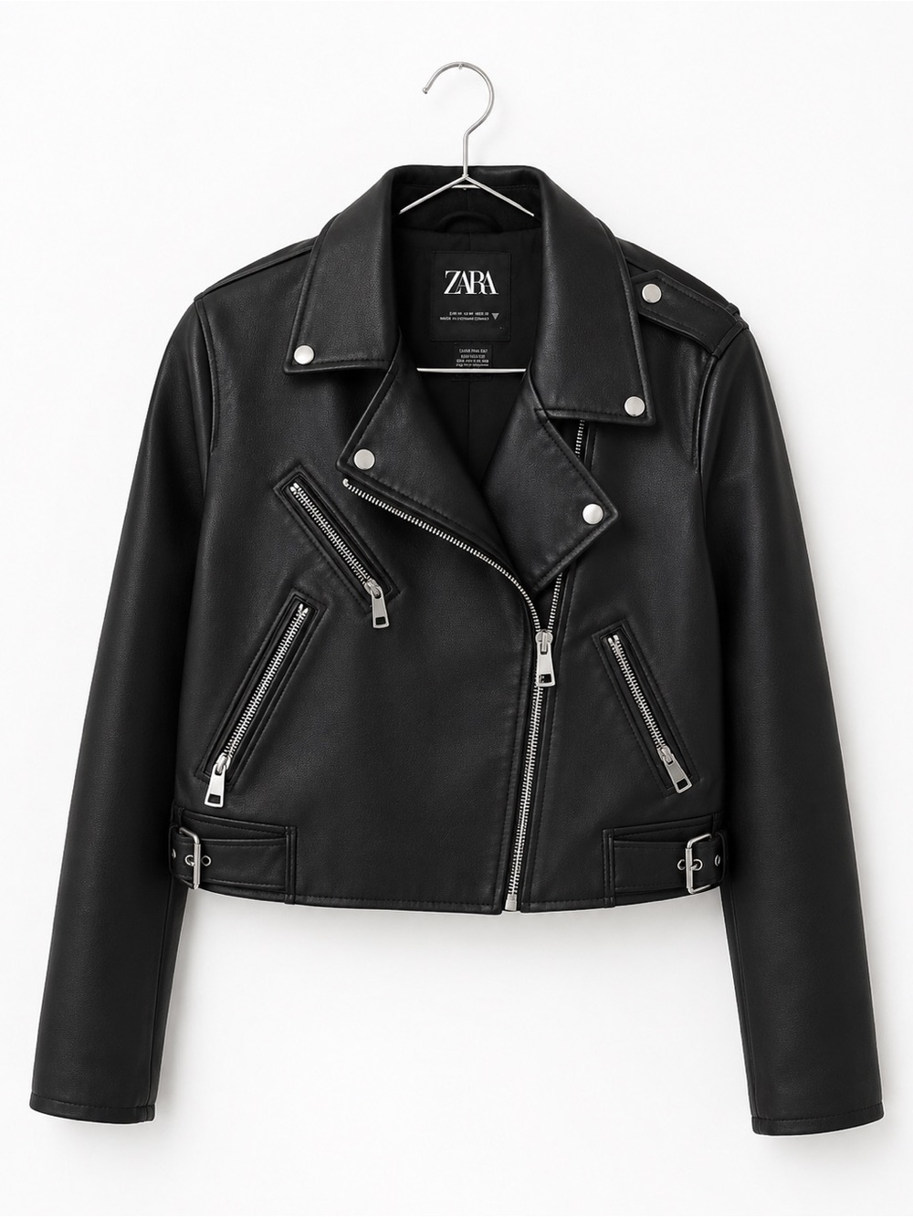 ZARA Black Moto Leather Jacket with Silver Hardware